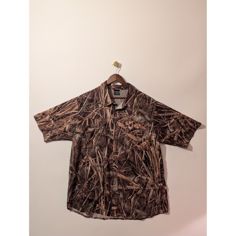 Realtree Fishing Shirt Mens XXL Max-7 Camo Excellent Short Sleeve Button Up
